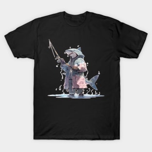 Anime Shark Fishing with a Broken Pole T-Shirt